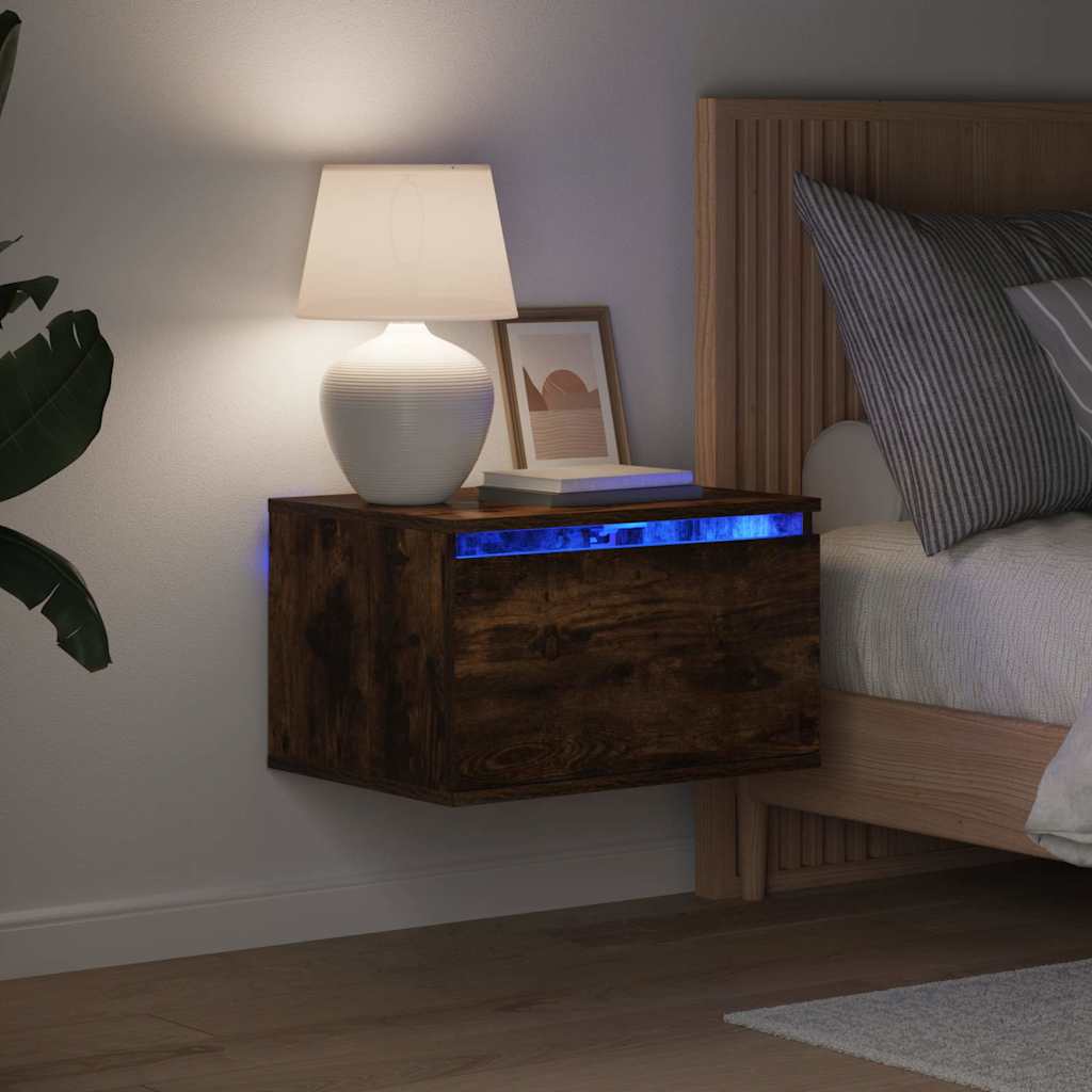 Wall-mounted Bedside Cabinets with LED Lights 2 pcs Smoked Oak