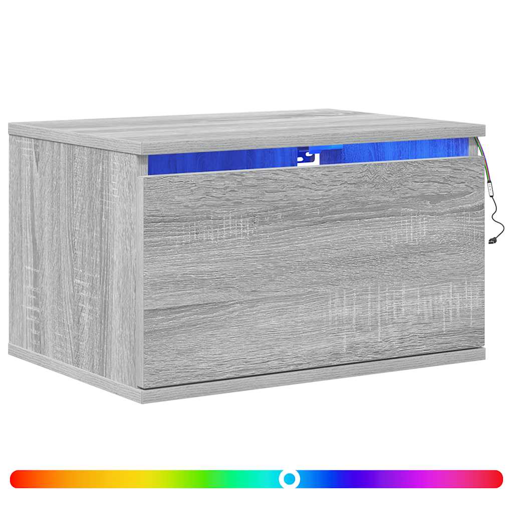 Wall-mounted Bedside Cabinet with LED Lights Grey Sonoma