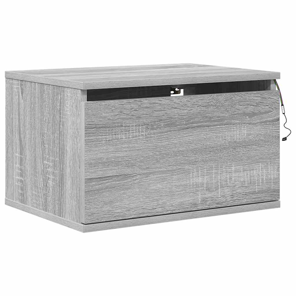Wall-mounted Bedside Cabinet with LED Lights Grey Sonoma