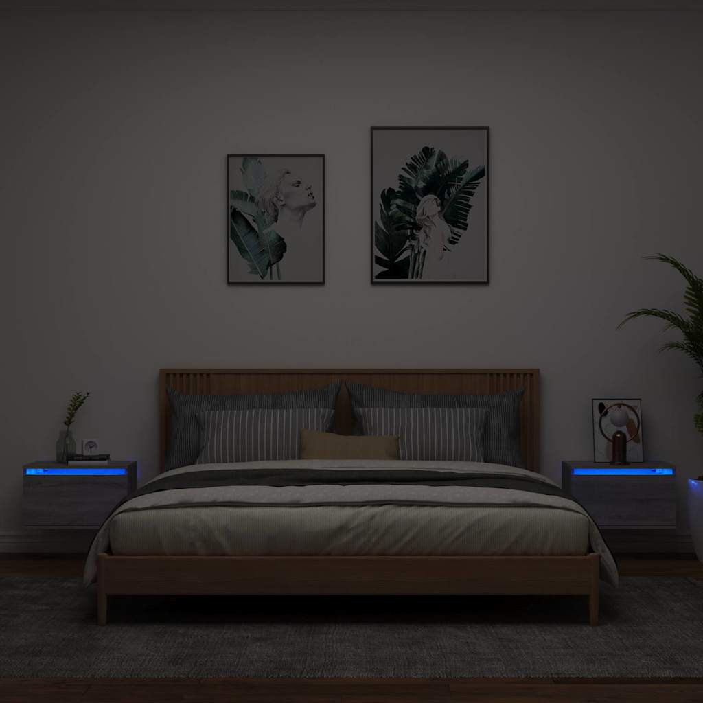 Wall-mounted Bedside Cabinets with LED Lights 2 pcs Grey Sonoma