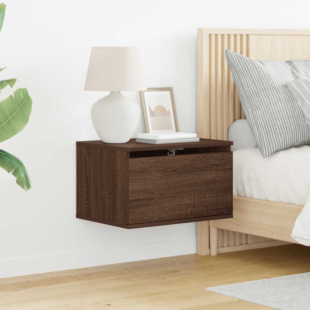 Wall-mounted Bedside Cabinet with LED Lights Brown Oak