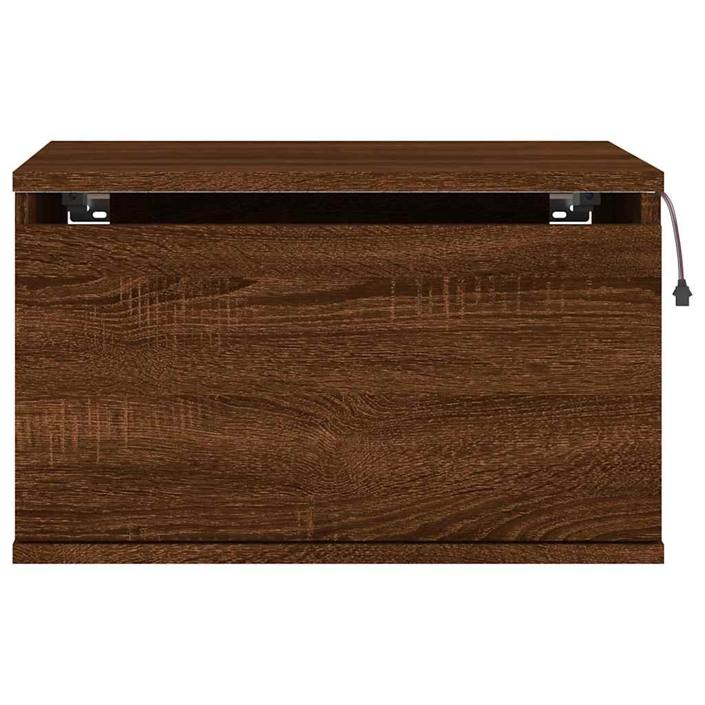 Wall-mounted Bedside Cabinet with LED Lights Brown Oak