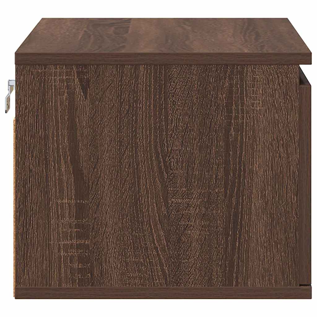 Wall-mounted Bedside Cabinet with LED Lights Brown Oak