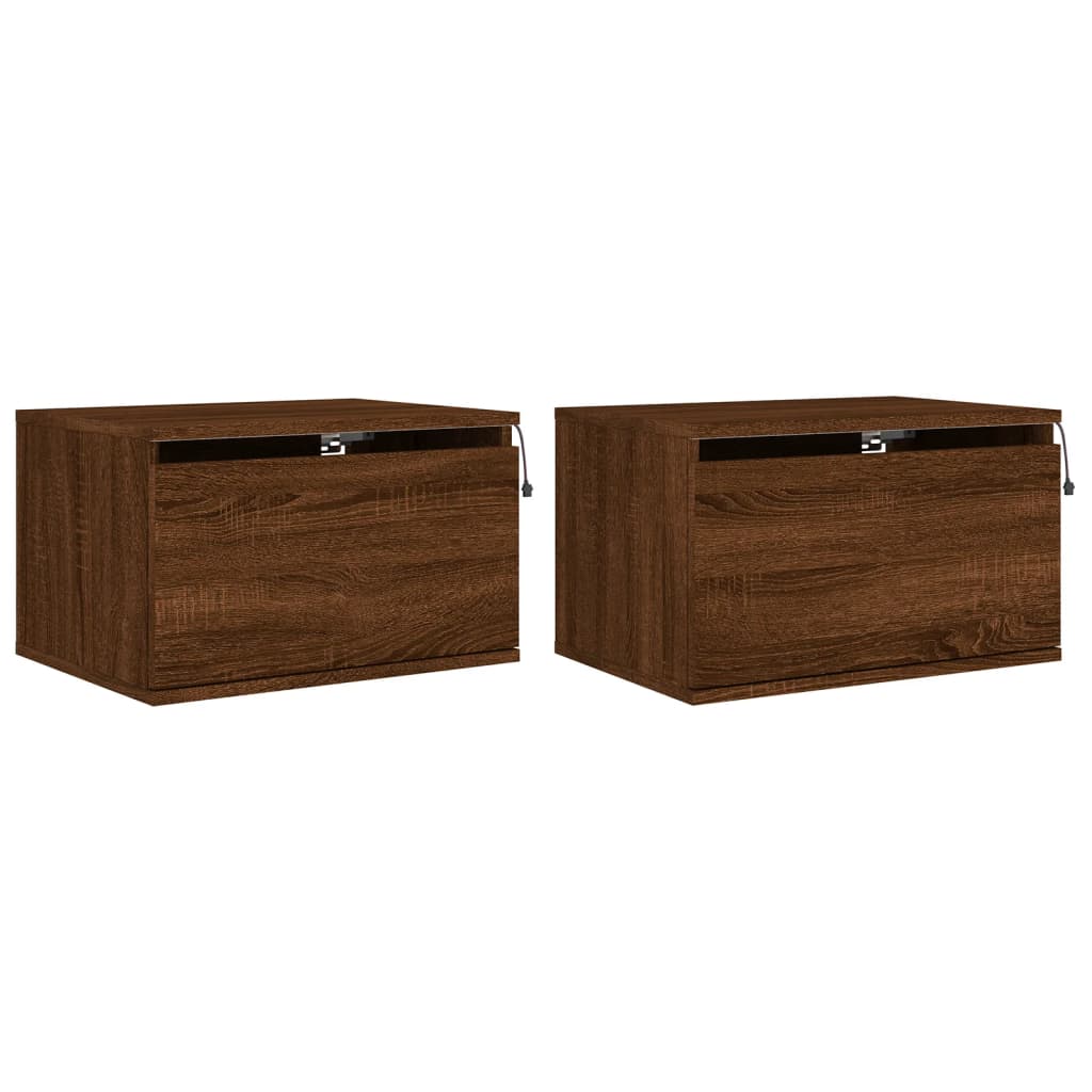 vidaXL Wall-mounted Bedside Cabinets with LED Lights 2 pcs Brown Oak