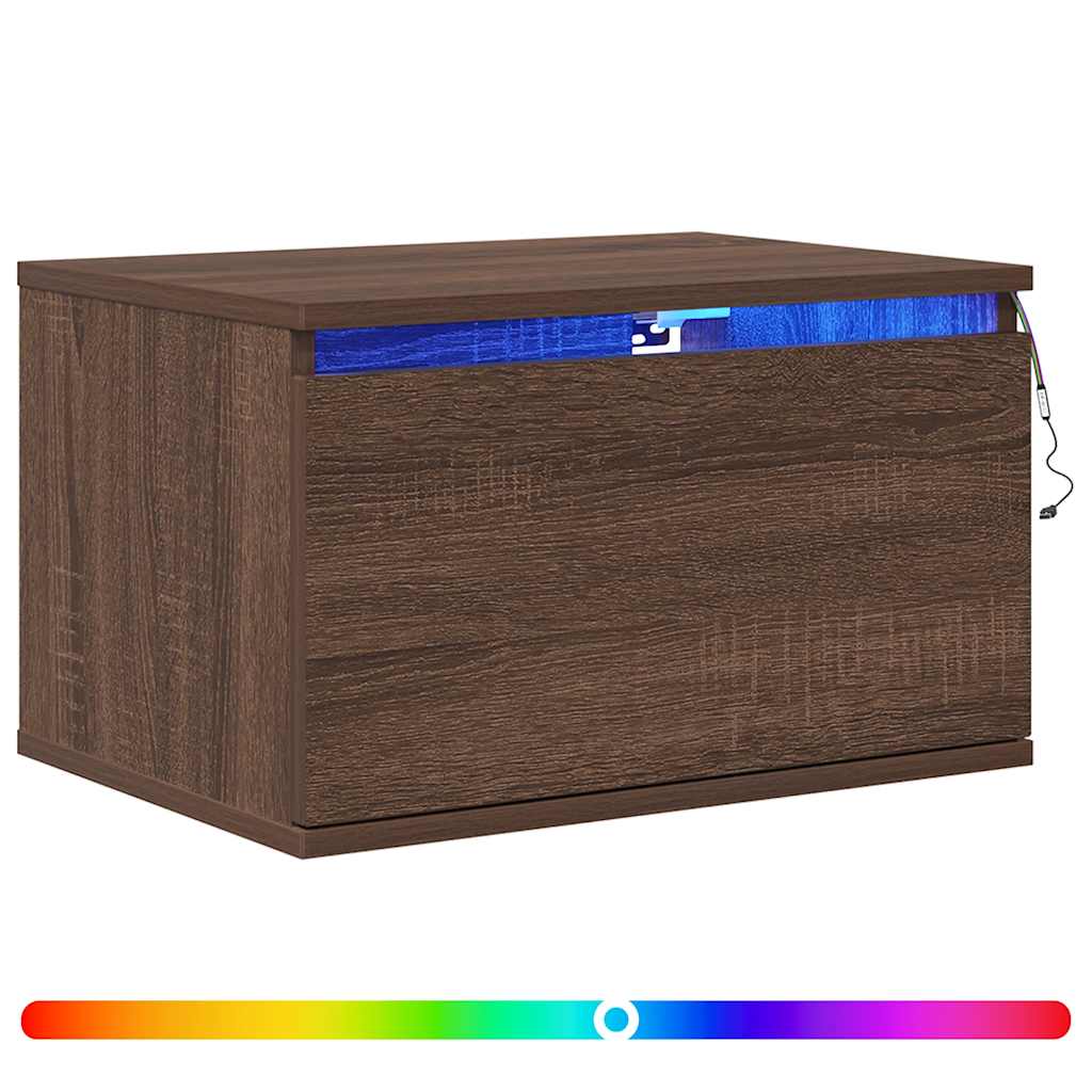 Wall-mounted Bedside Cabinets with LED Lights 2 pcs Brown Oak