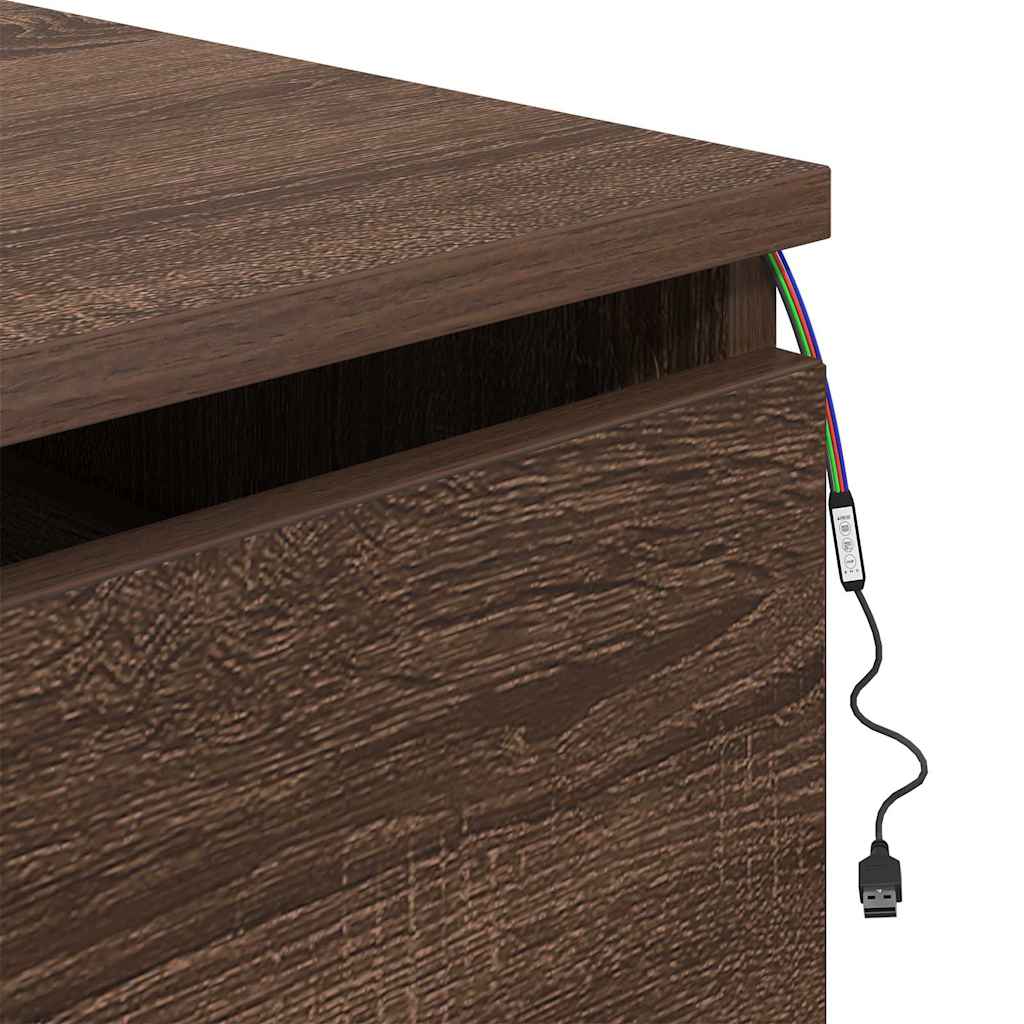 Wall-mounted Bedside Cabinets with LED Lights 2 pcs Brown Oak