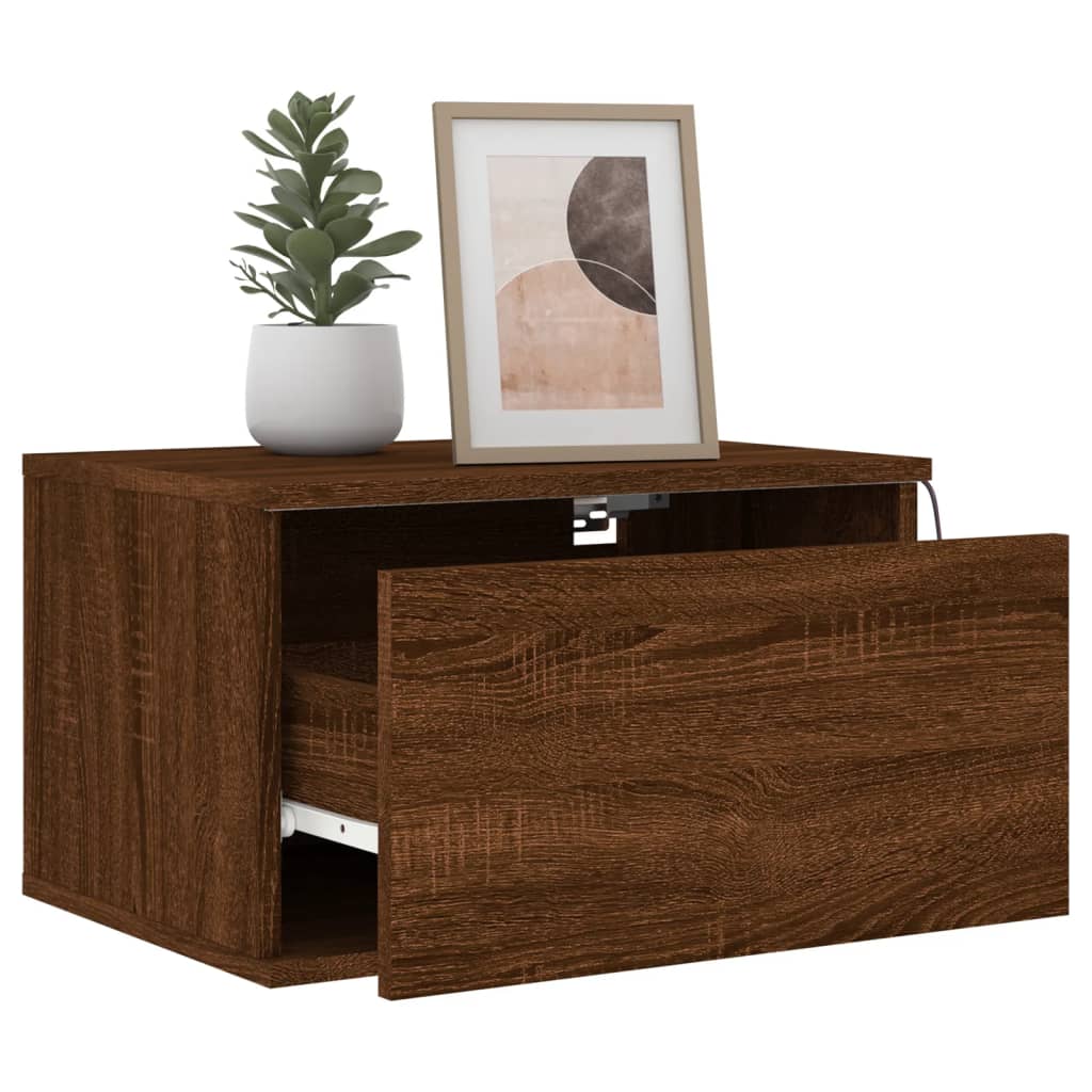 vidaXL Wall-mounted Bedside Cabinets with LED Lights 2 pcs Brown Oak