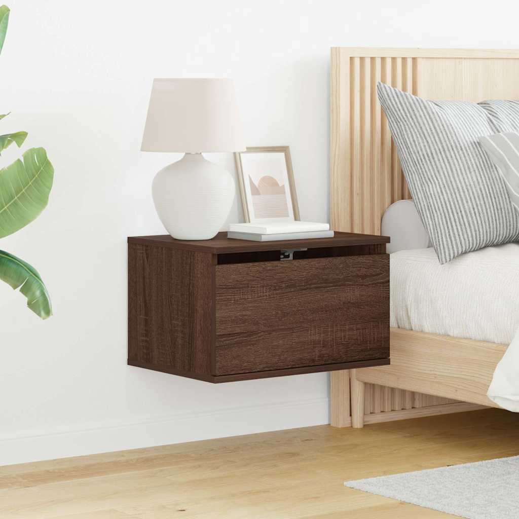 Wall-mounted Bedside Cabinets with LED Lights 2 pcs Brown Oak