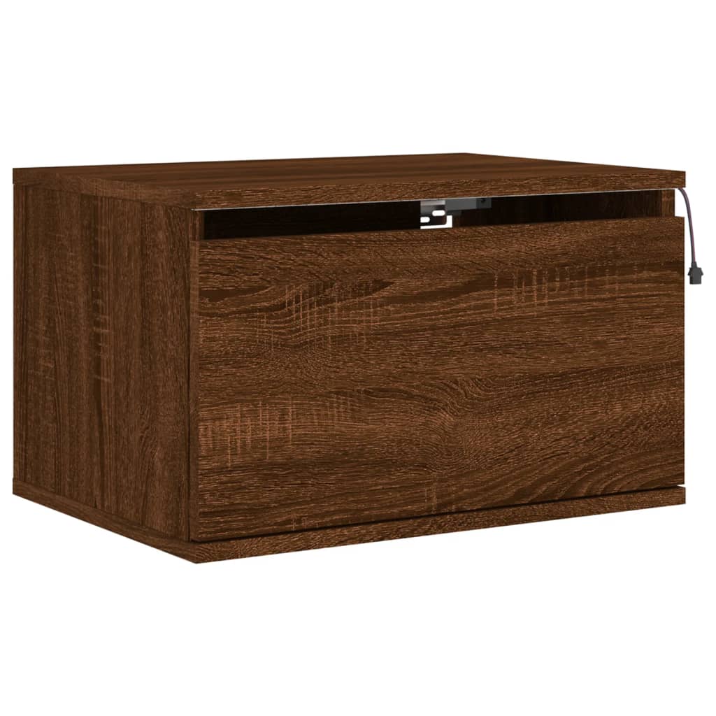 vidaXL Wall-mounted Bedside Cabinets with LED Lights 2 pcs Brown Oak