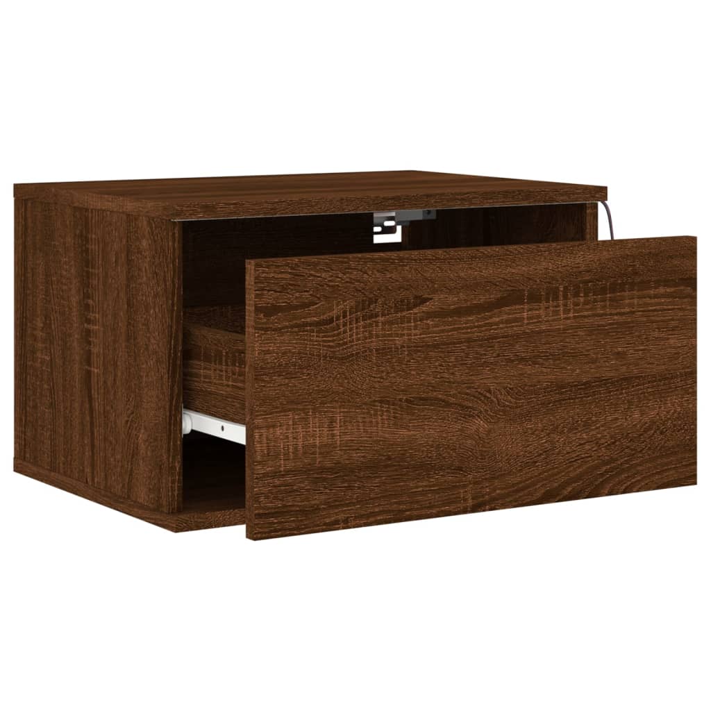 vidaXL Wall-mounted Bedside Cabinets with LED Lights 2 pcs Brown Oak