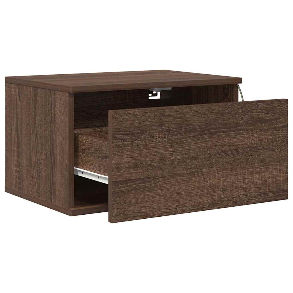 Wall-mounted Bedside Cabinets with LED Lights 2 pcs Brown Oak