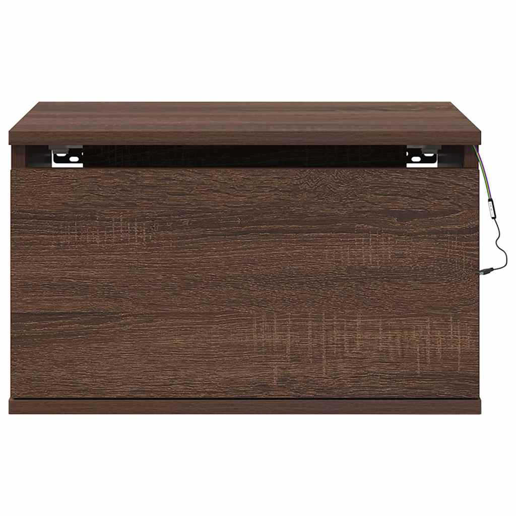 Wall-mounted Bedside Cabinets with LED Lights 2 pcs Brown Oak