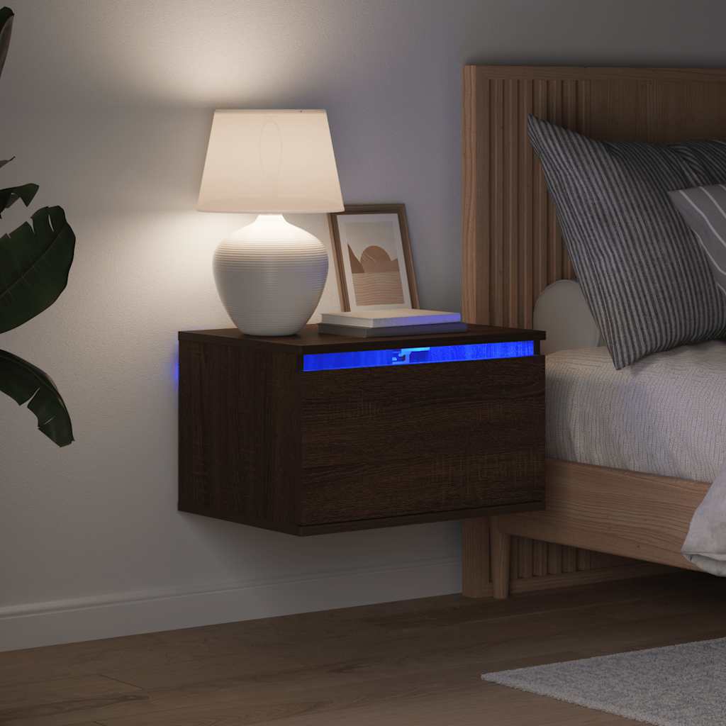 Wall-mounted Bedside Cabinets with LED Lights 2 pcs Brown Oak
