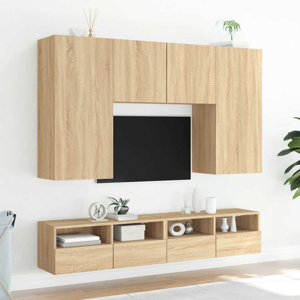 TV Wall Cabinet | Set of 2 | Sonoma oak | Engineered wood | Medium