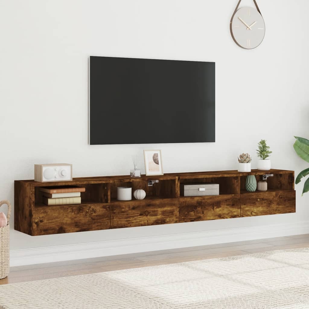TV Wall Cabinet | Set of 2 | Smoked Oak | Engineered Wood