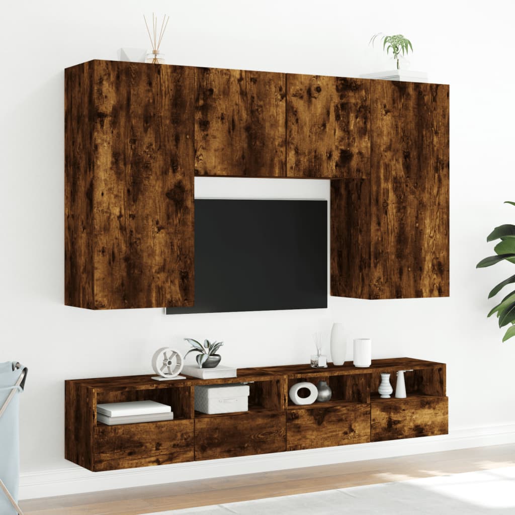 TV Wall Cabinet | Set of 2 | Smoked Oak | Engineered Wood