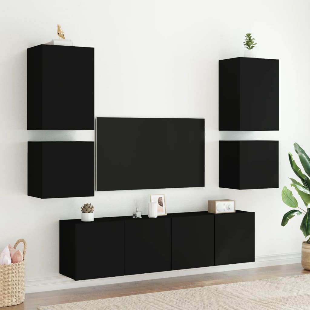 TV Wall Cabinets 2 pcs Black 40,5x30x40 cm Engineered Wood