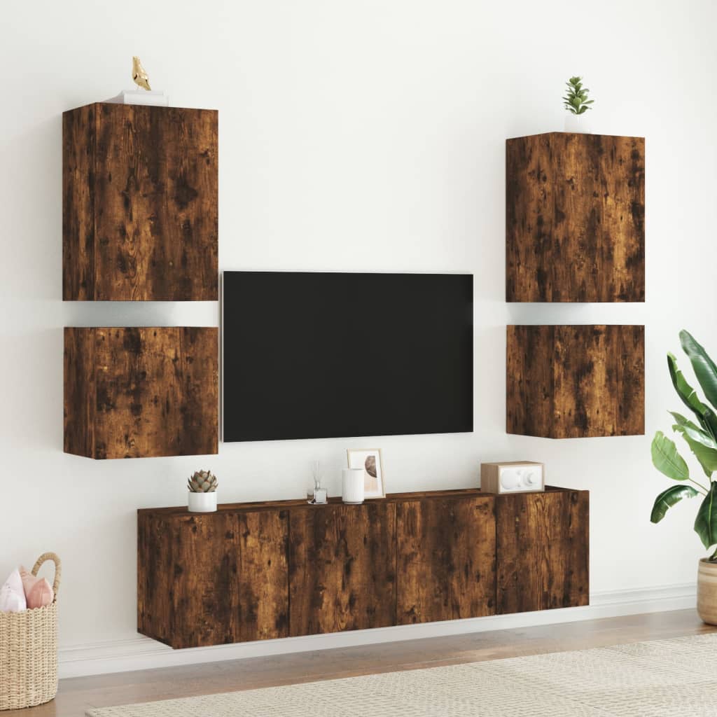 TV Wall Cabinets 2 pcs Smoked Oak 40,5x30x40 cm Engineered Wood