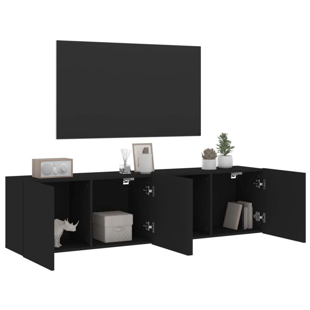 vidaXL TV Cabinets Wall-mounted 2 pcs Black 80x30x41 cm