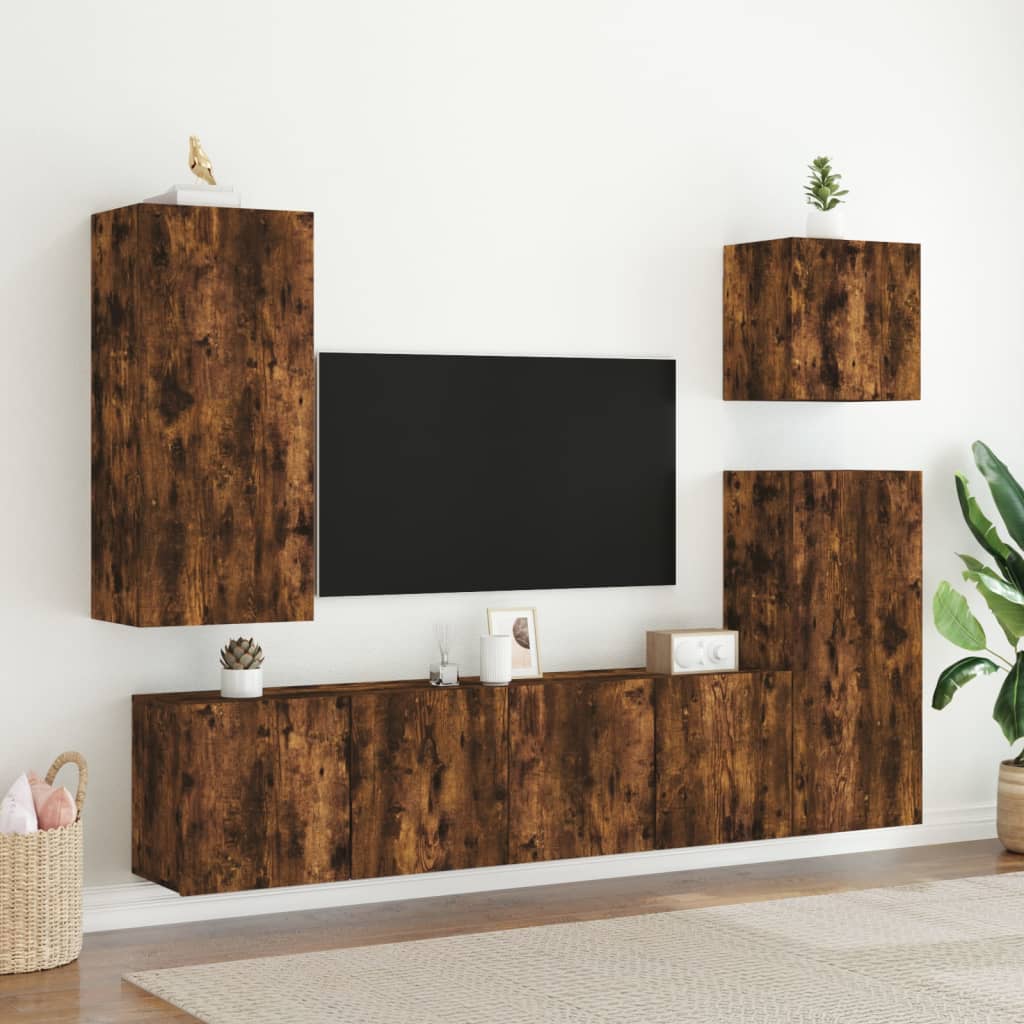 2 Piece Wall-mounted TV Cabinet Set Smoked Oak 80x30x41 cm