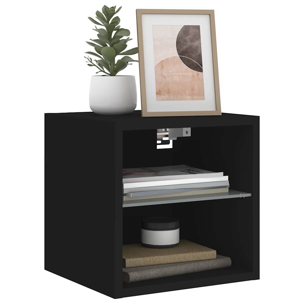 TV Wall Cabinet with LED Lights Black 30x28,5x30 cm