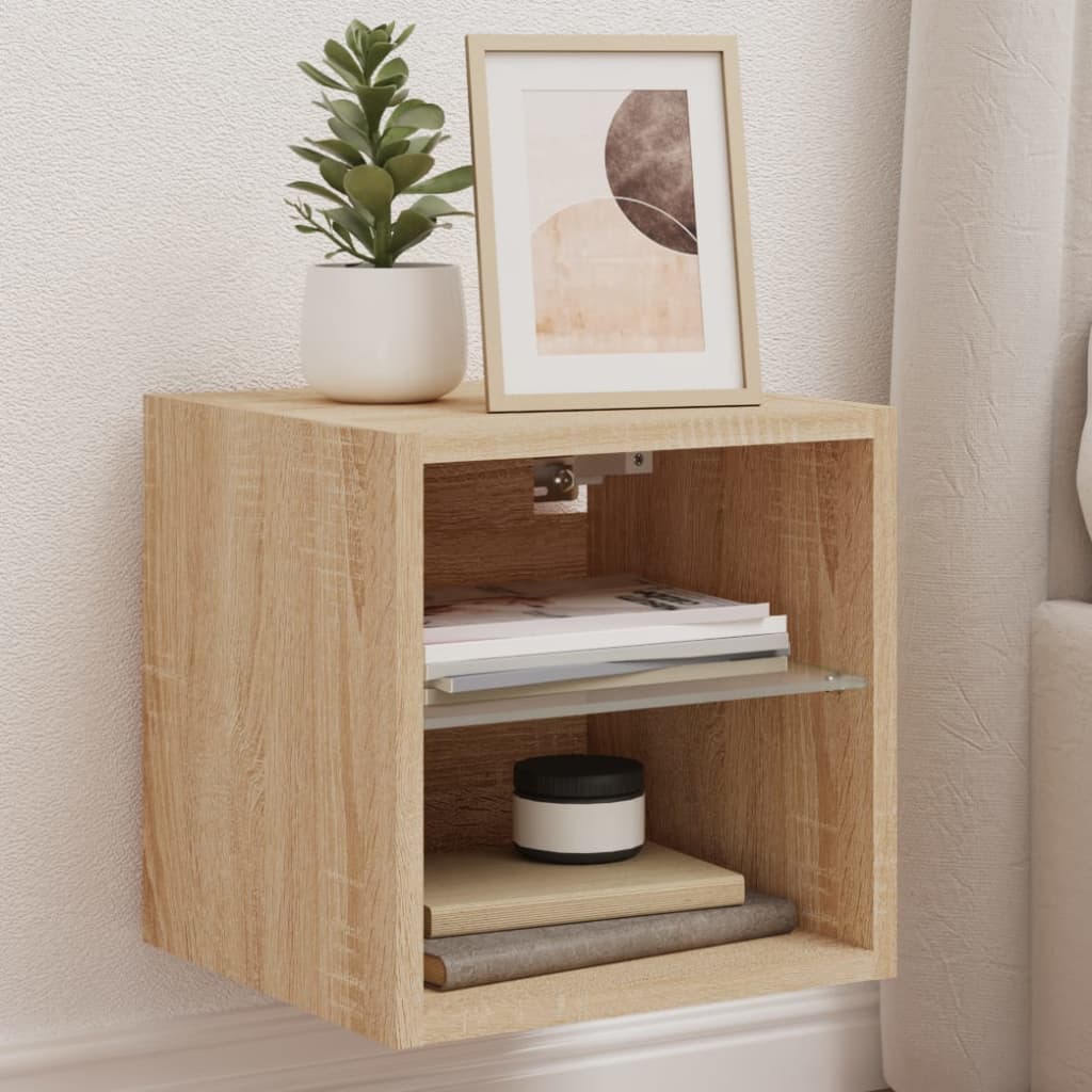 TV Wall Cabinet with LED Lights Sonoma Oak 30x28,5x30 cm