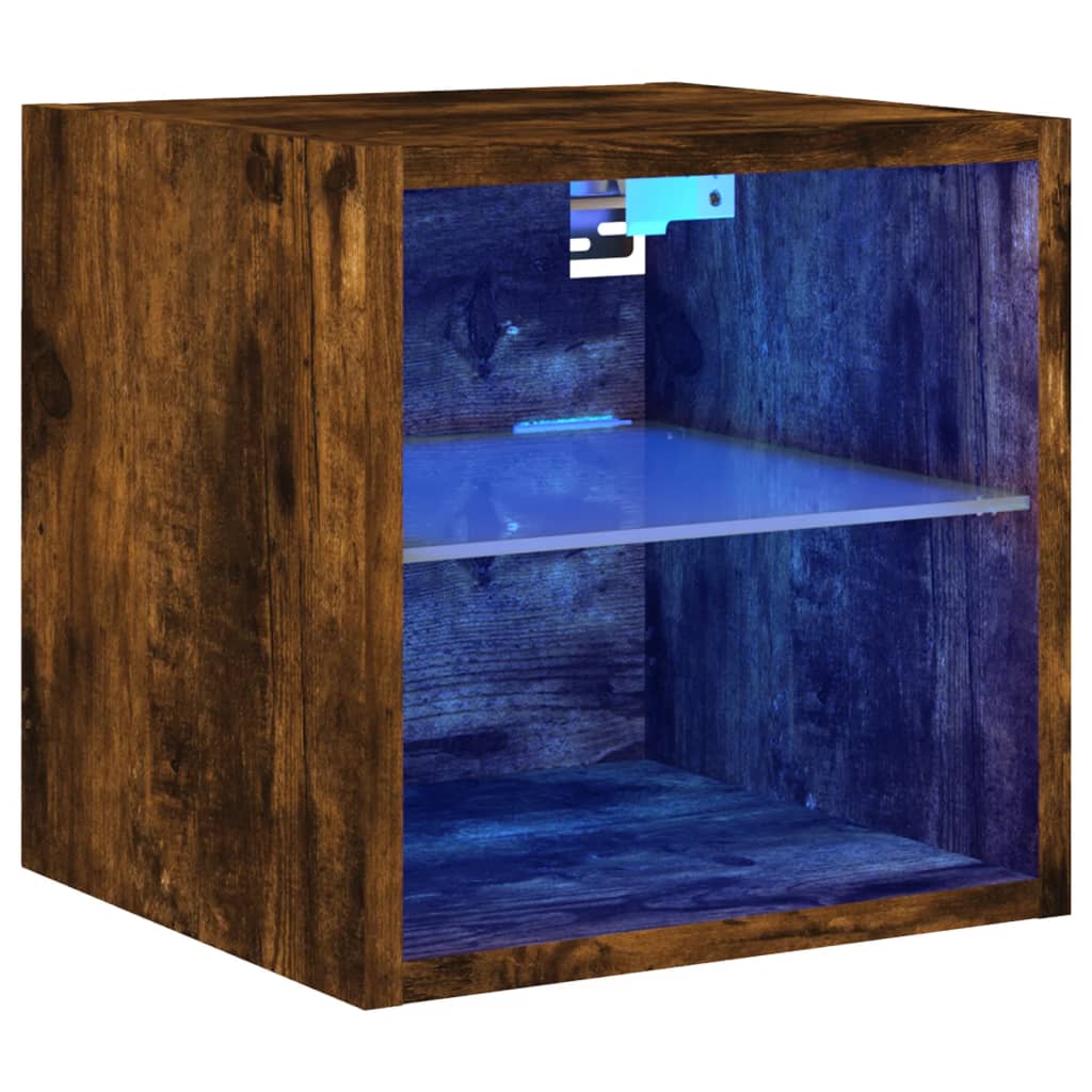 TV Wall Cabinet with LED Lights Smoked Oak 30x28,5x30 cm