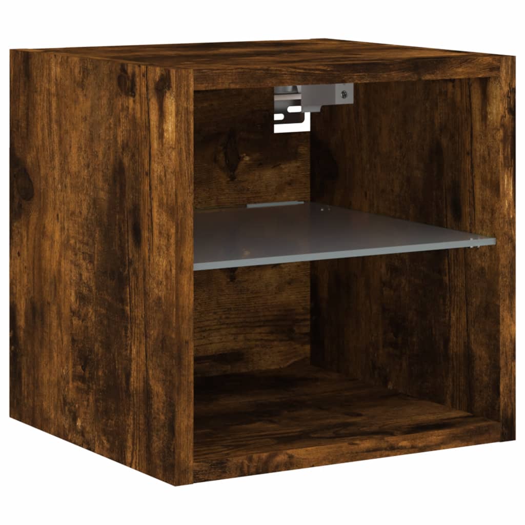 TV Wall Cabinet with LED Lights Smoked Oak 30x28,5x30 cm