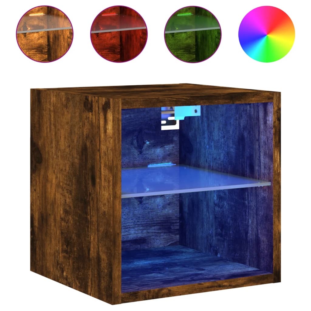 TV Wall Cabinets with LED Lights 2 pcs Smoked Oak 30x28,5x30 cm