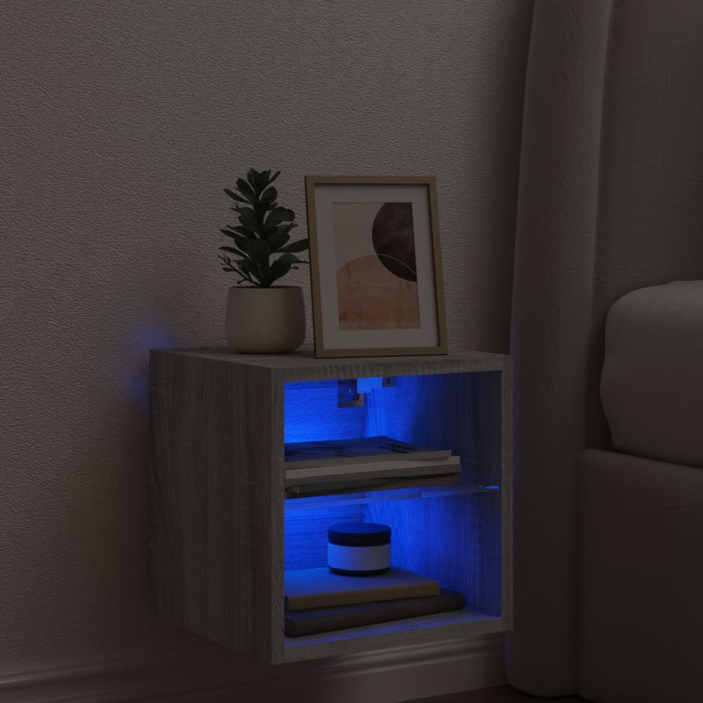 TV Wall Cabinet with LED Lights Grey Sonoma 30x28,5x30 cm