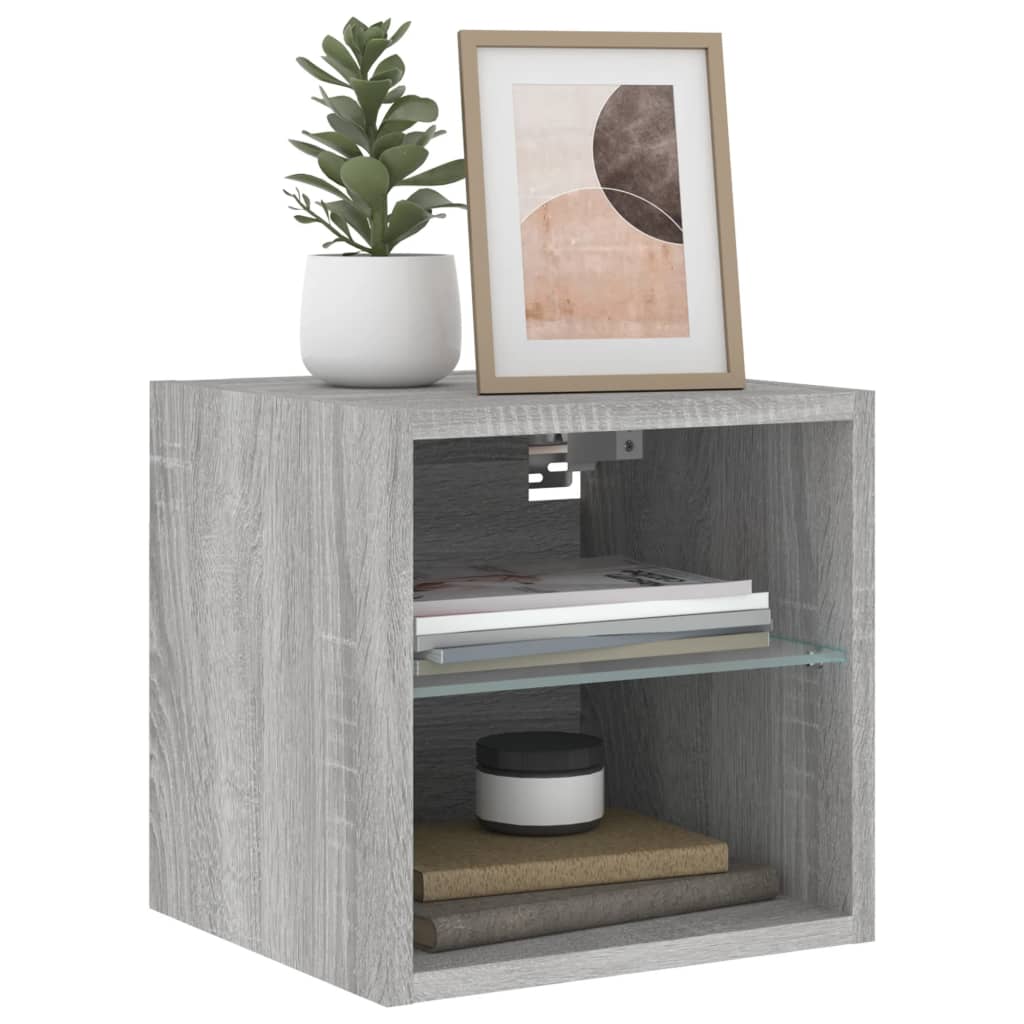 TV Wall Cabinet with LED Lights Grey Sonoma 30x28,5x30 cm