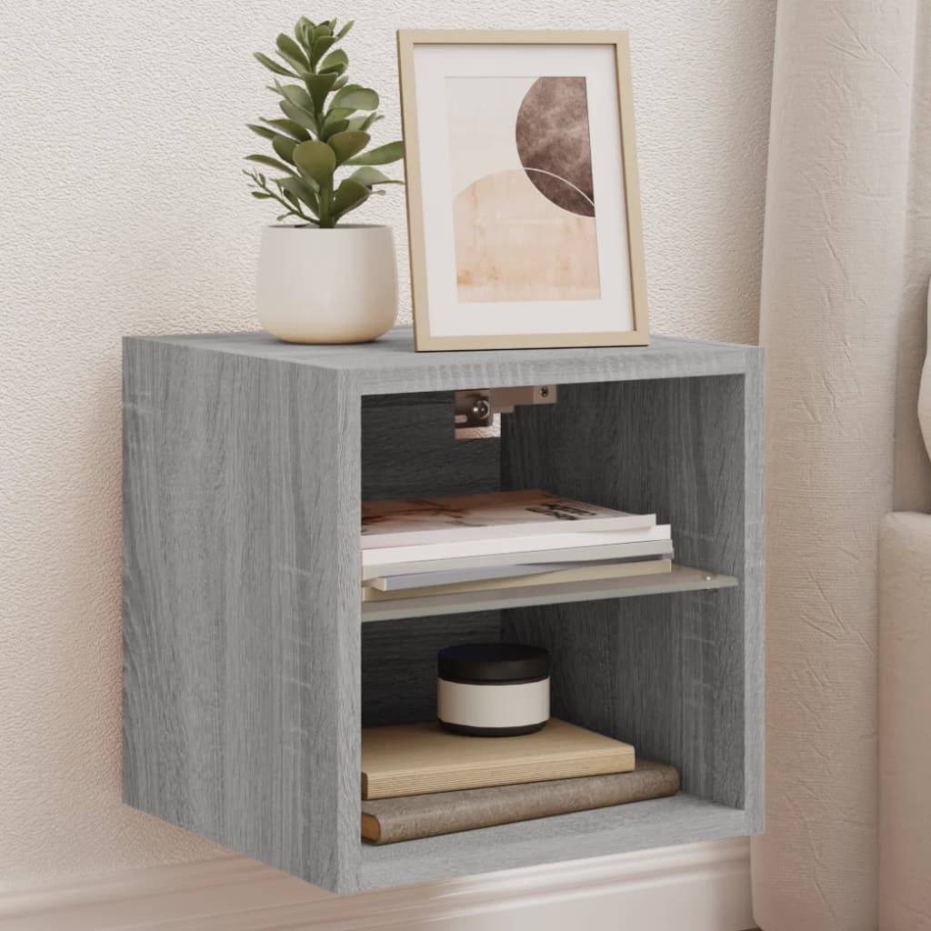 TV Wall Cabinet with LED Lights Grey Sonoma 30x28,5x30 cm