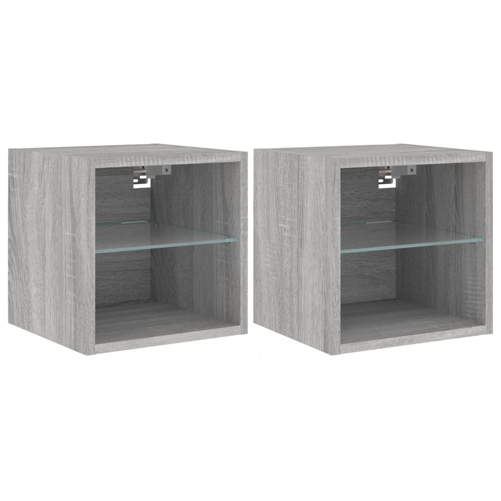 vidaXL TV Wall Cabinets with LED Lights 2 pcs Grey Sonoma 30x28.5x30 cm