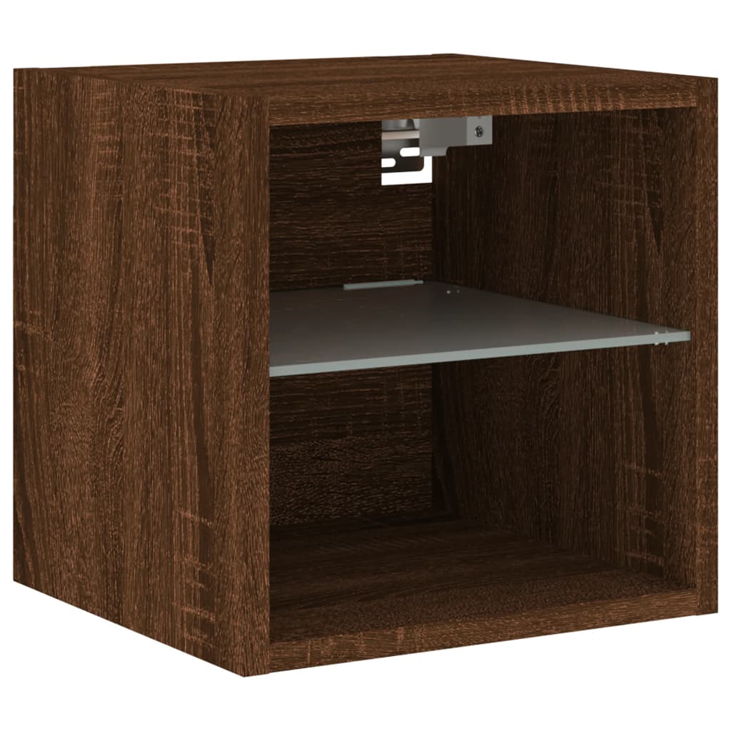 TV Wall Cabinet with LED Lights Brown Oak 30x28,5x30 cm