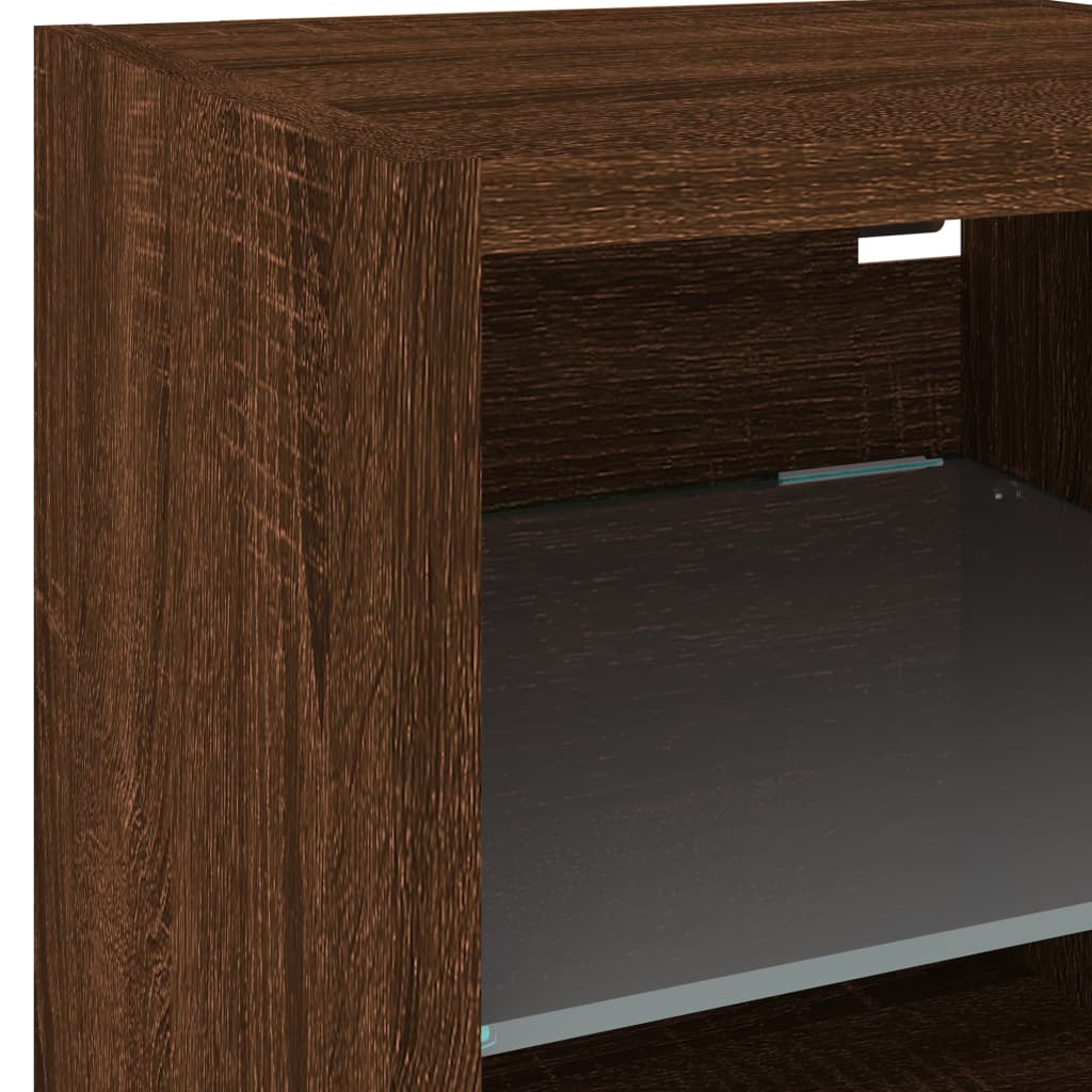 TV Wall Cabinet with LED Lights Brown Oak 30x28,5x30 cm