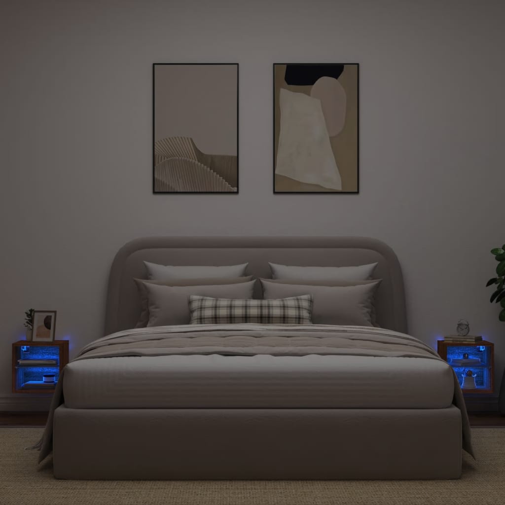 TV Wall Cabinets with LED Lights 2 pcs Brown Oak 30x28,5x30 cm
