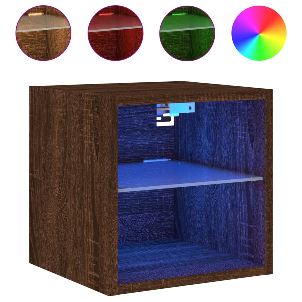TV Wall Cabinets with LED Lights 2 pcs Brown Oak 30x28,5x30 cm