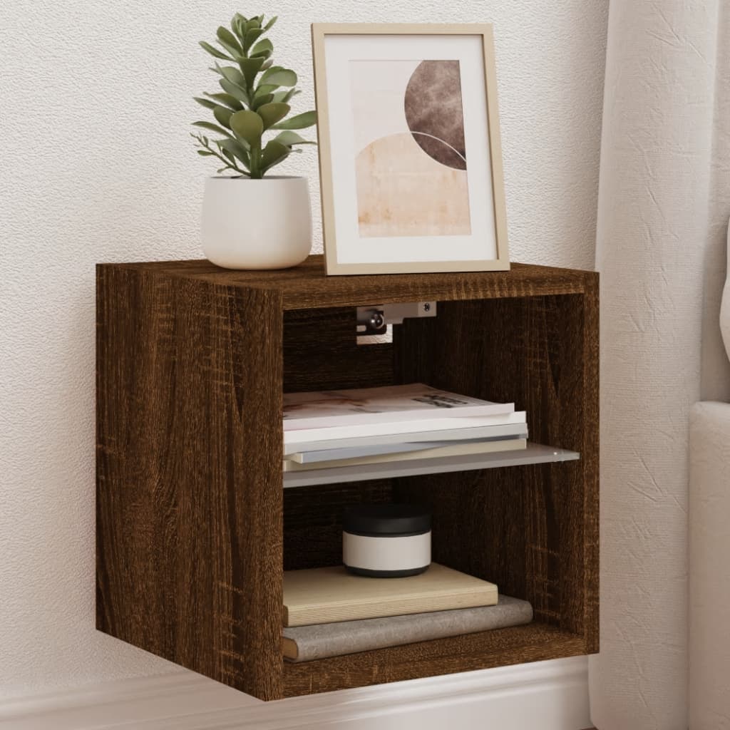 TV Wall Cabinets with LED Lights 2 pcs Brown Oak 30x28,5x30 cm