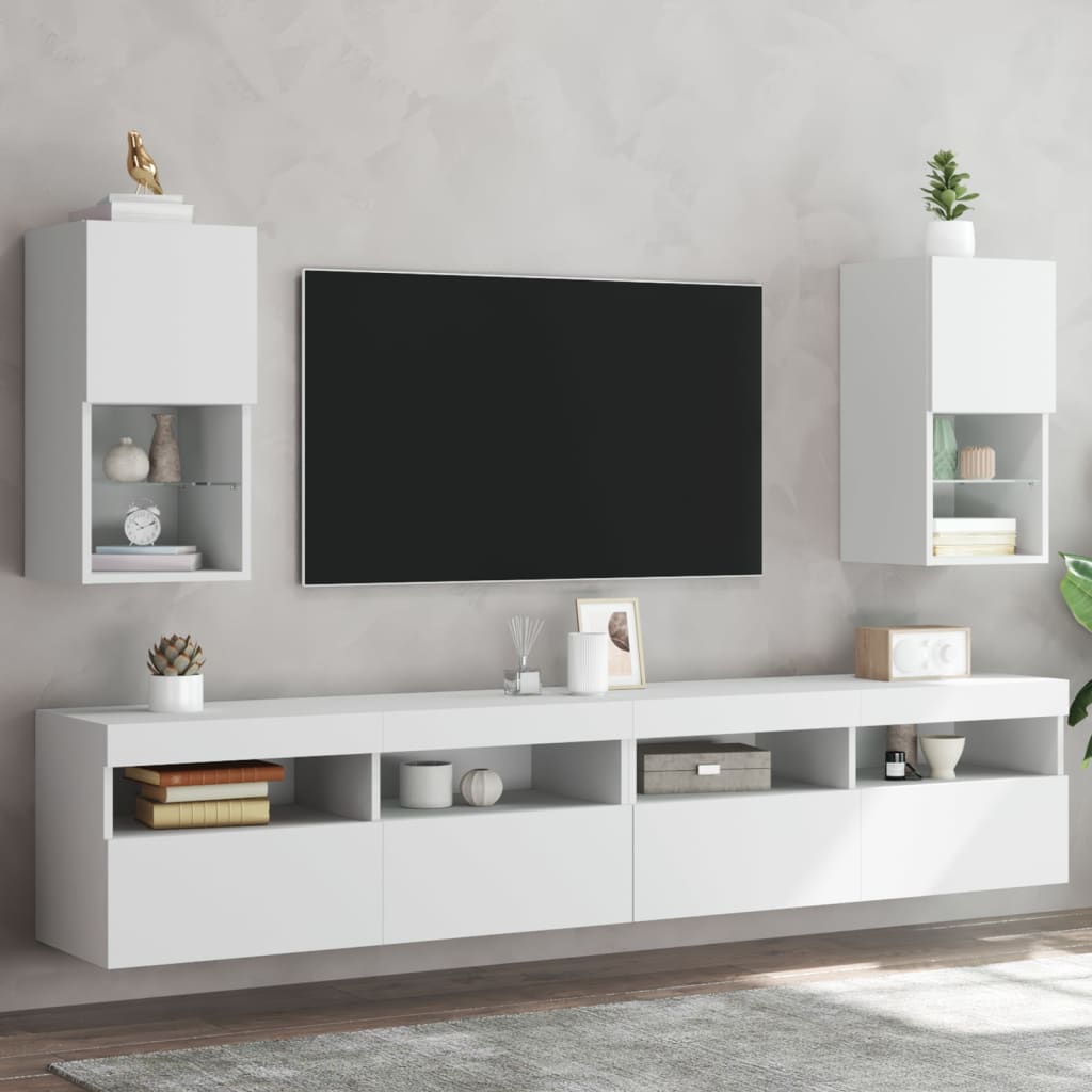 2 Piece TV Cabinet Set with LED Lights White 30,5x30x60 cm