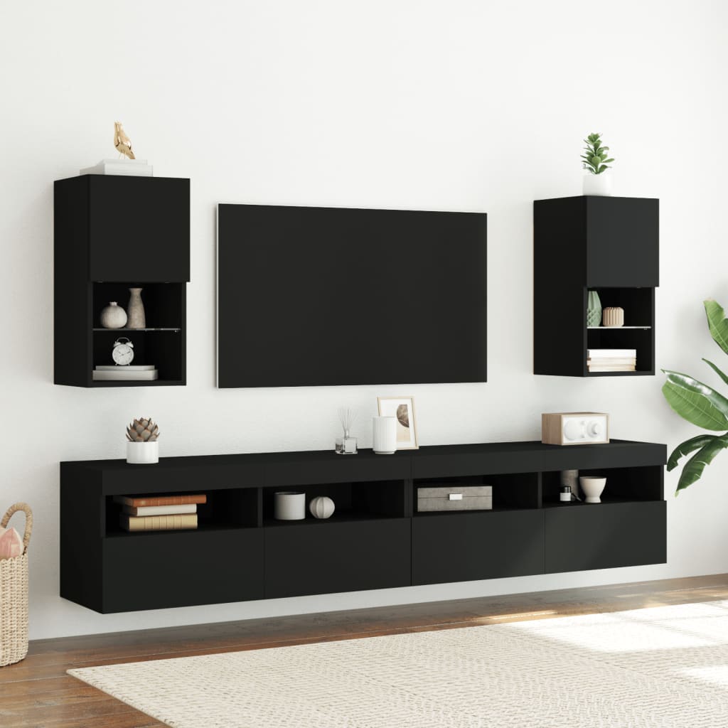 vidaXL TV Cabinet with LED Lights Black 30.5x30x60 cm