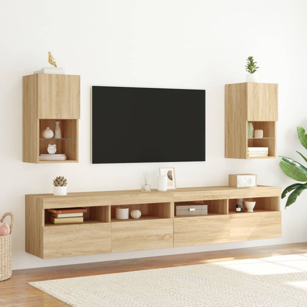 vidaXL TV Cabinet with LED Lights Sonoma Oak 30.5x30x60 cm