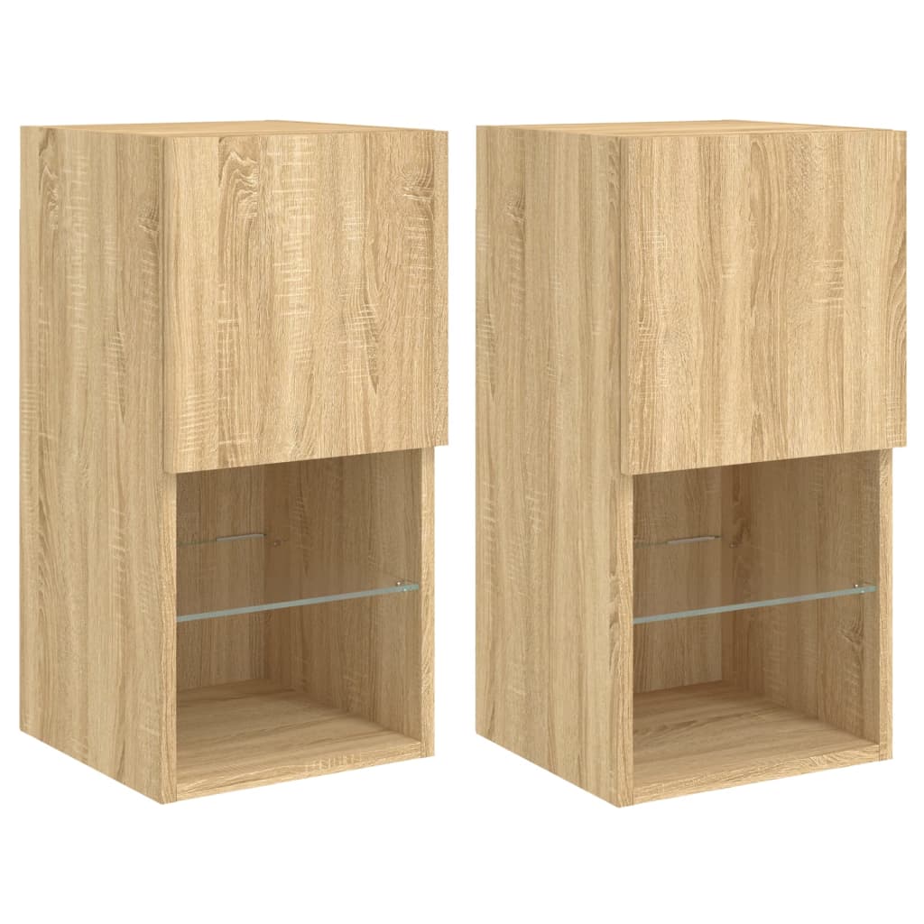 vidaXL TV Cabinets with LED Lights 2 pcs Sonoma Oak 30.5x30x60 cm