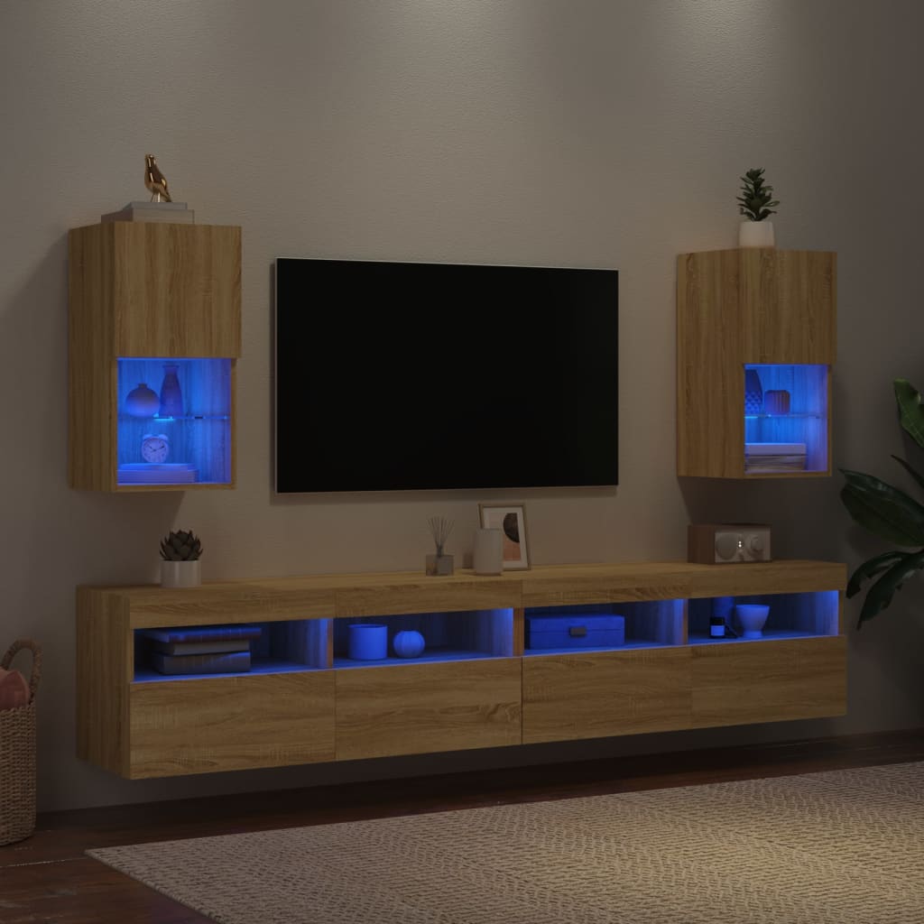 vidaXL TV Cabinets with LED Lights 2 pcs Sonoma Oak 30.5x30x60 cm