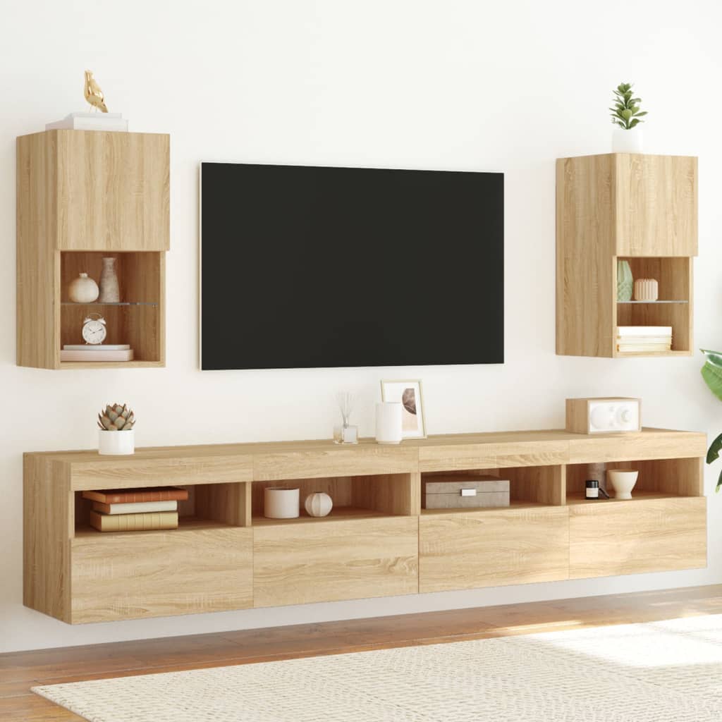 vidaXL TV Cabinets with LED Lights 2 pcs Sonoma Oak 30.5x30x60 cm