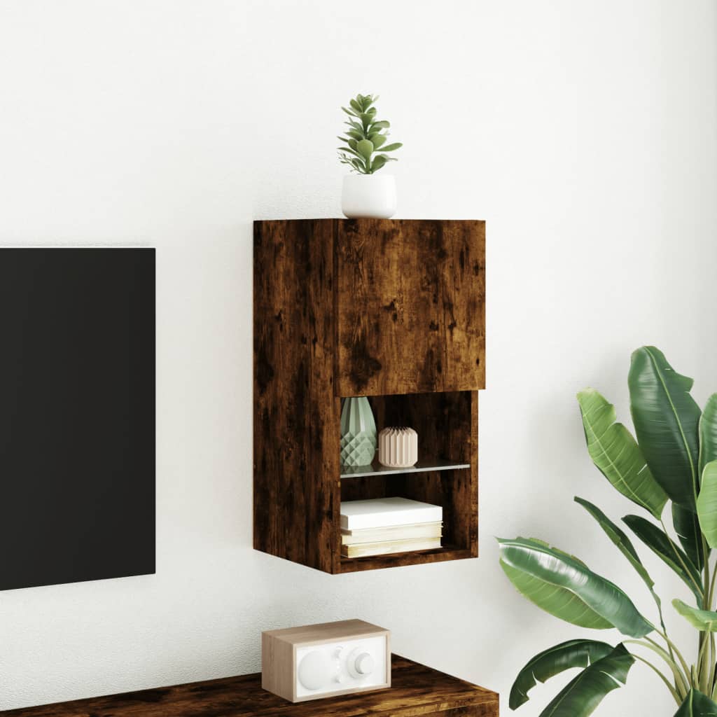 vidaXL TV Cabinet with LED Lights Smoked Oak 30.5x30x60 cm