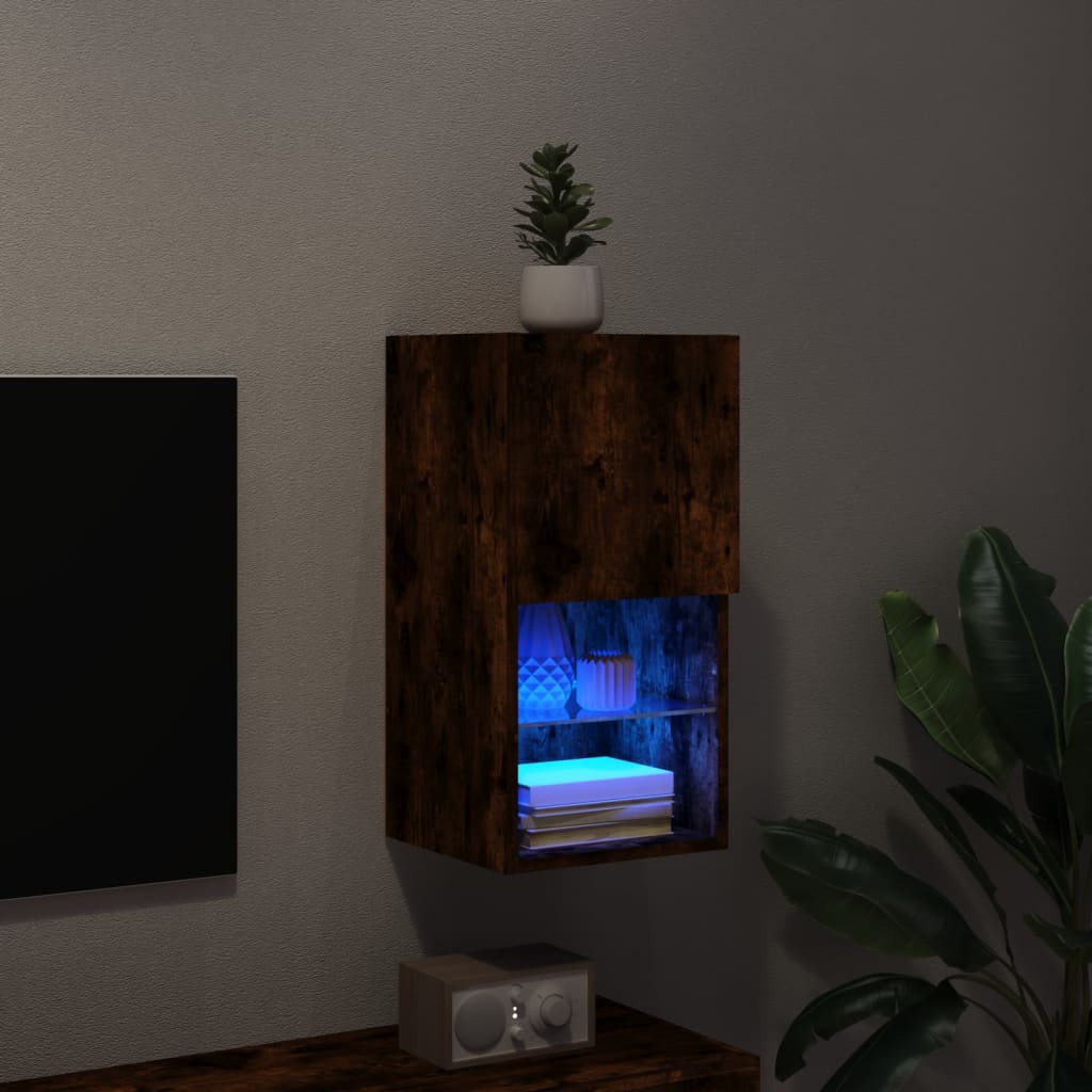 vidaXL TV Cabinet with LED Lights Smoked Oak 30.5x30x60 cm