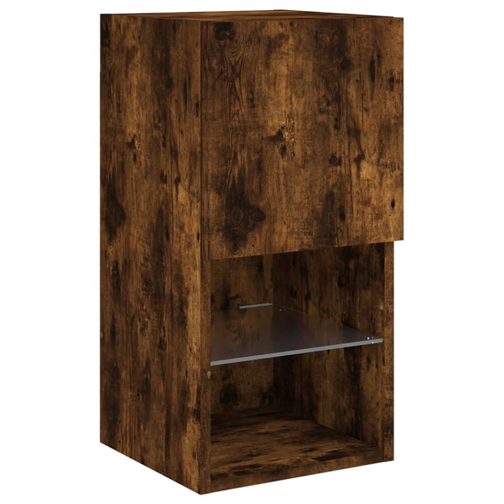 vidaXL TV Cabinet with LED Lights Smoked Oak 30.5x30x60 cm