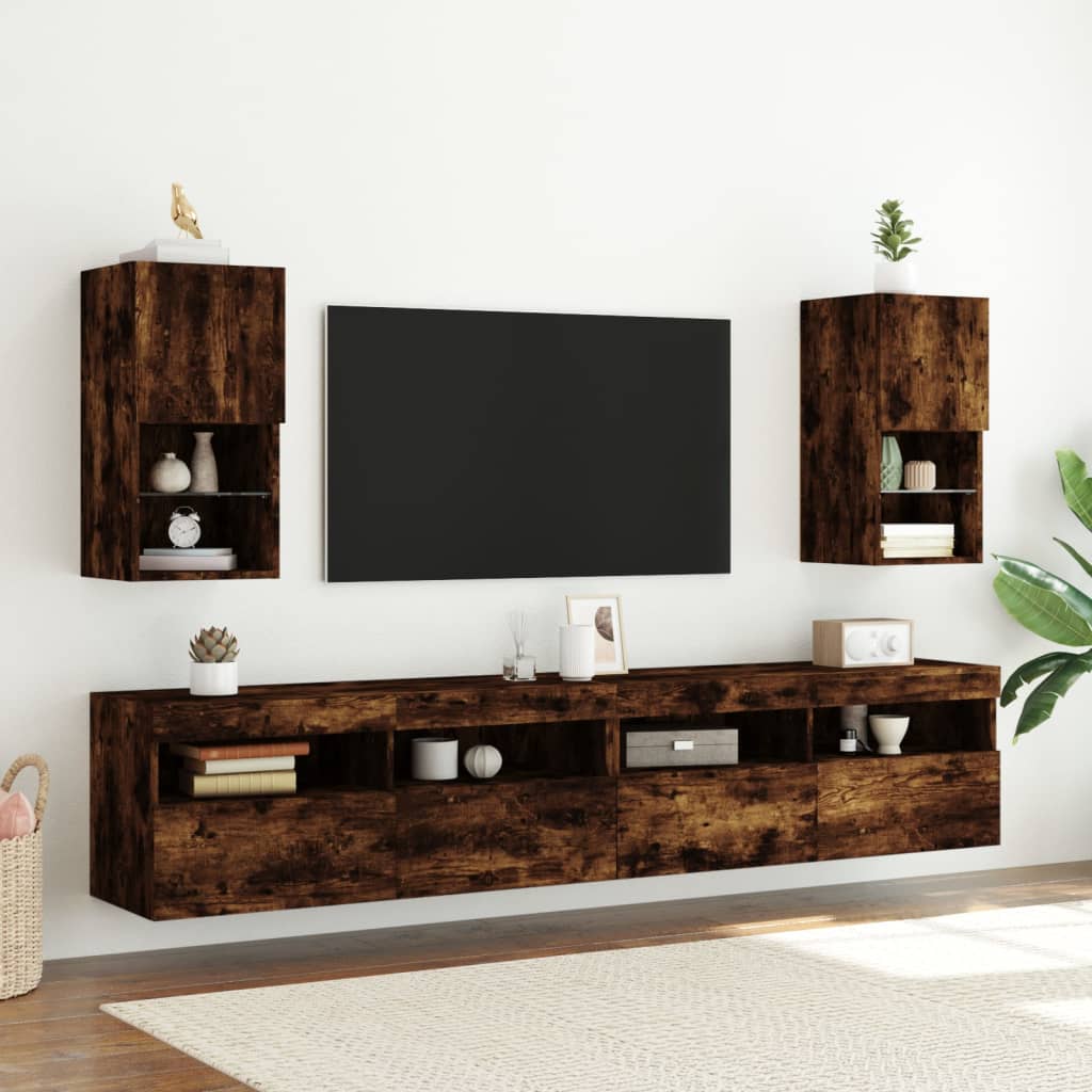 2 Piece TV Cabinet Set with LED Lights Smoked Oak 30,5x30x60 cm