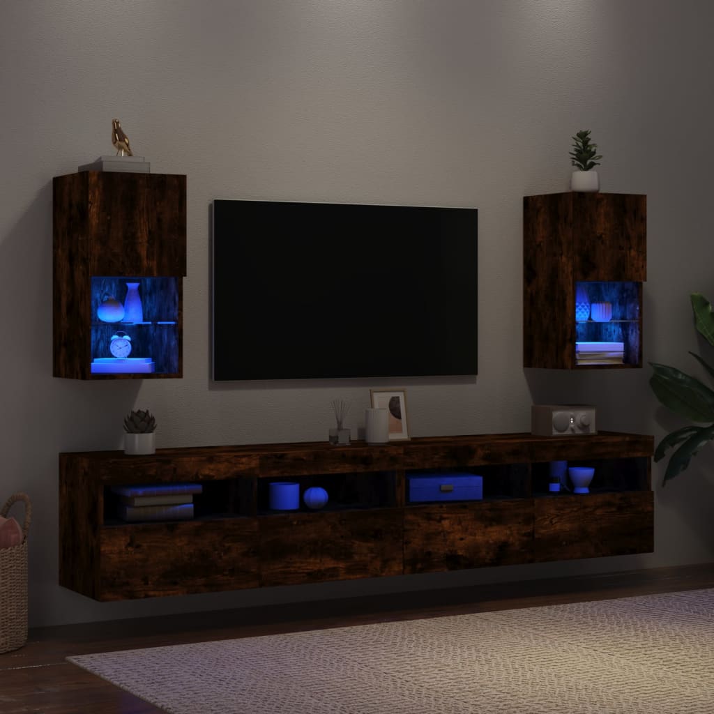 2 Piece TV Cabinet Set with LED Lights Smoked Oak 30,5x30x60 cm
