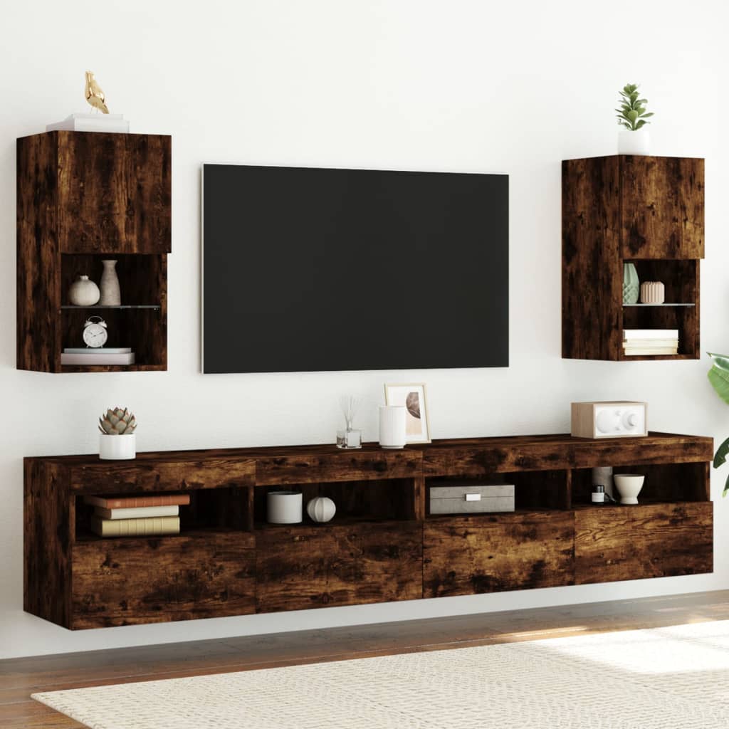 2 Piece TV Cabinet Set with LED Lights Smoked Oak 30,5x30x60 cm